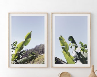 Banana Leaf Digital Print, Coastal Banana Leaf Set of Two Digital Print, Tropical Coastal Banana leaves Art Print.