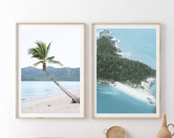 Coastal Beach Photography Prints, Digital Download Set, Coastal Prints, Palm Tree Beach Set of Prints, Instant Download.