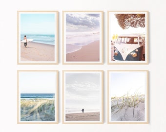 Beach Photography prints, digital set of 6 prints, instant download beach coastal photography wall art prints, Australia Beach Photography