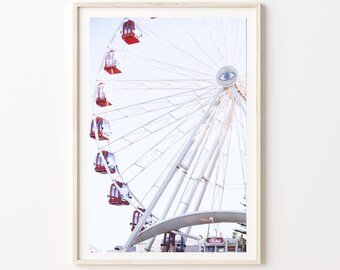 Ferris Wheel Print, Digital Download, Photography print Ferris wheel. Coastal Fair Fun Photography Print. Ferris wheel Art Decor.