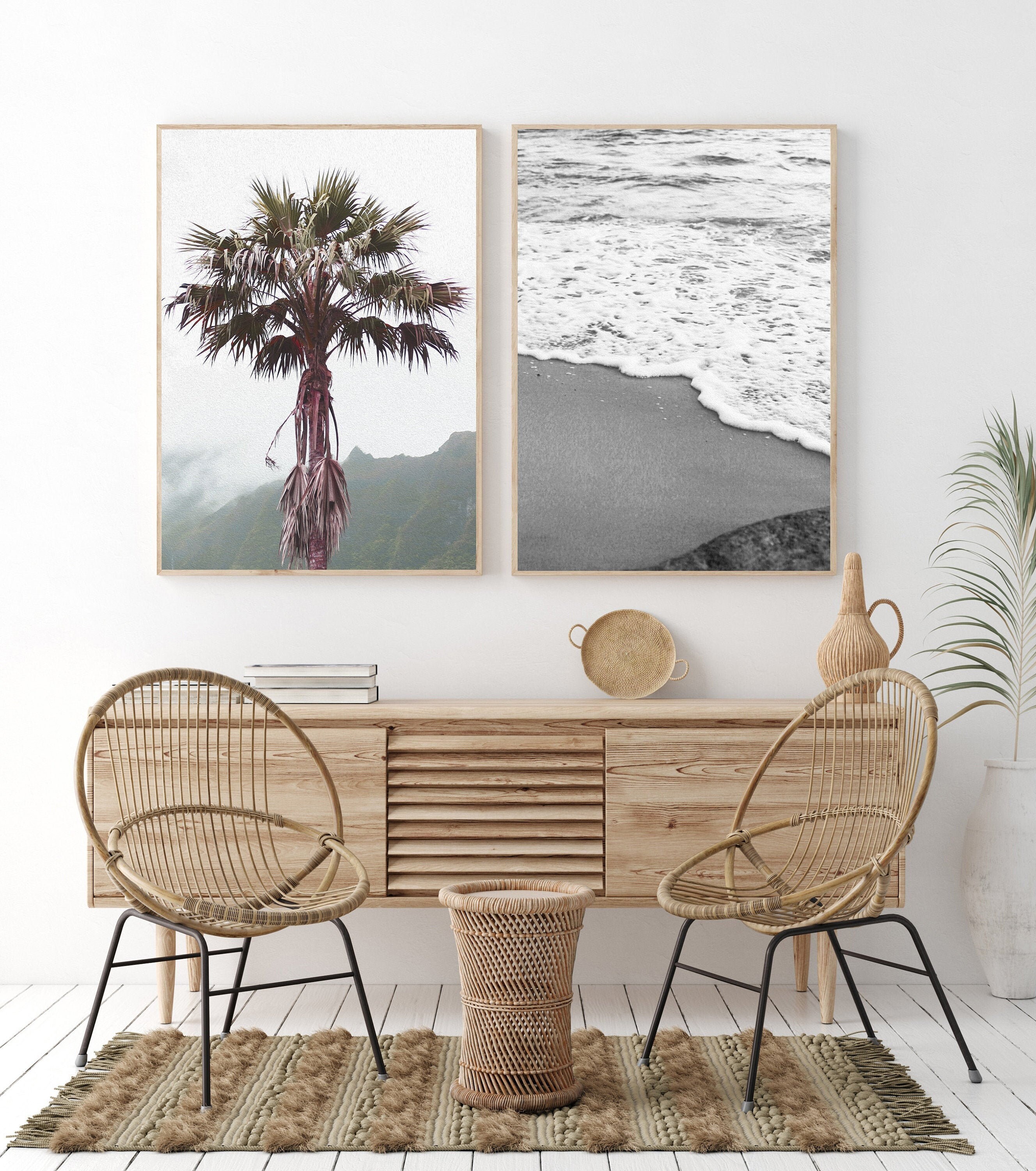 Set of Coastal Prints 2 Art Prints Tropical Palm Tree Print Etsy