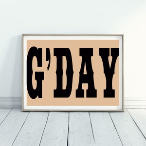 G&#39;Day Posterdruck digital. Country Cowgirl Australier Kunstdruck. Australien Typografie-Poster. G&#39;Day Aussie Kunstdruck. Aussie Art Digital