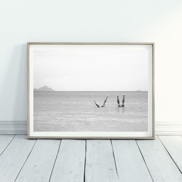 Black and White Digital Print, Beach Photography Black and White. Coastal Beach Fun Photography Print. Black and white Poster Art Prints.