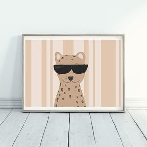 Cute Leopard Print. Kids cartoon art poster. Kids room prints. Leopard Art printable download. Brown kids room art prints.