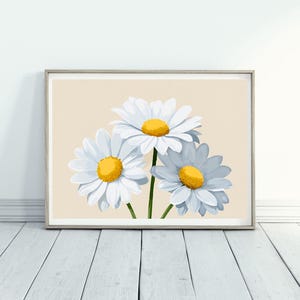 Daisies print. White and yellow flower art print. Digital download. Daisy flowers poster print.