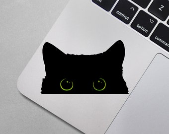 Black Cat Peeking With Glow In The Dark Eyes Decal - decorative decal for cars, laptops, windows, snowboards, glass, etc.