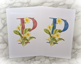 P is for Primrose coloured flower letter print. Lovely in a nursery or childs room or for anyone who's name begins with P.