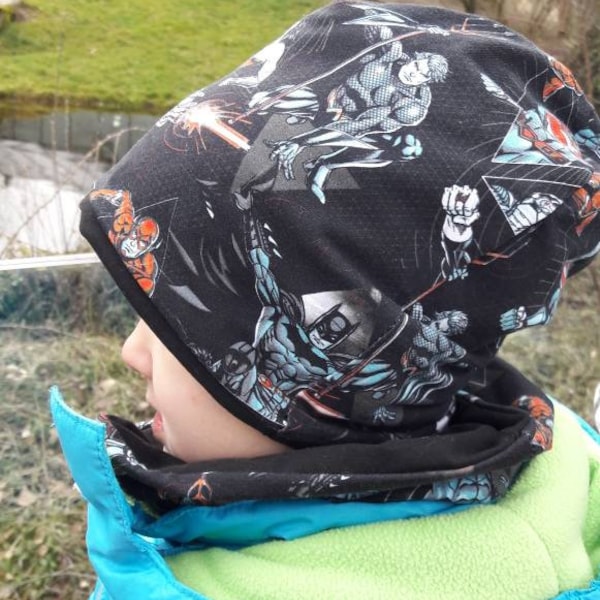 Jersey Mütze, Beanie und Loop, Erwachsene und Kinder, Superhelden .. personalisiert