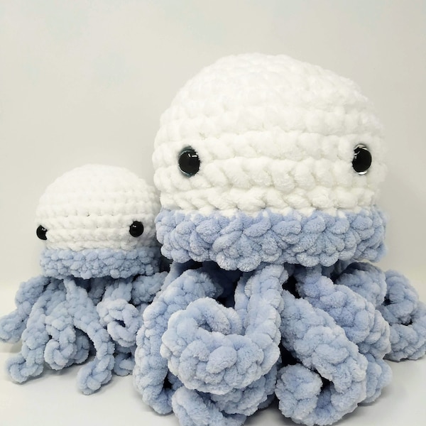 Crochet Jellyfish, soft baby blue plushie, big crochet jellyfish, baby shower gift