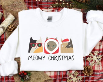 Meowy Christmas Sweatshirt, Christmas Sweater, Christmas Shirt, Cat Shirt, Ugly Christmas Sweater, Merry Christmas Sweatshirt, Xmas Gift