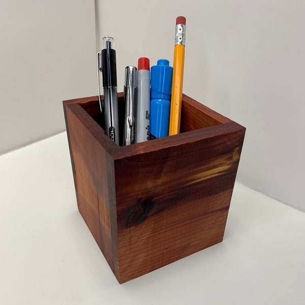 Wood Pencil Holder, Wood Desktop Organizer, Work From Home, Desk Organizer, Wood Office Gift