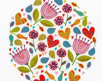 Easy flower embroidery pattern. Scandi design. Crafty gift.