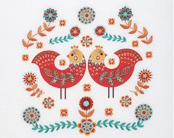 Folk art embroidery kit. Scandi style design.  Lovely bird embroidery. Crafty gift.