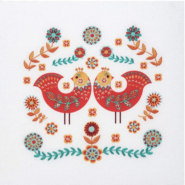 Folk art embroidery kit. Scandi style design.  Lovely bird embroidery. Crafty gift.