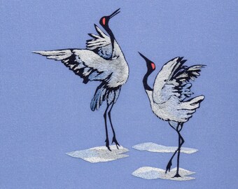 Thread painting embroidery kit - Japanese dancing crane birds - intermediate level