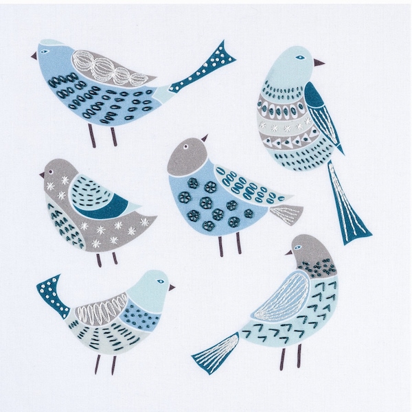 Bird embroidery kit. Scandinavian birds design. Nature embroidery.