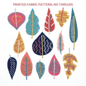 Leaf embroidery pattern. Scandinavian style. Slow stitch pattern.