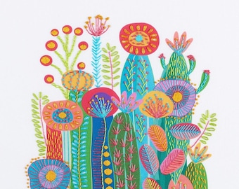 Cactus embroidery kit on blue or white background. Letterbox gift.