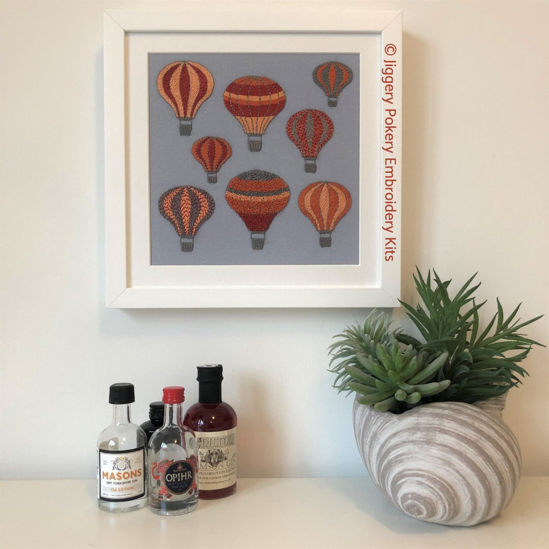Hot air balloon embroidery kit. Modern hand embroidery. Etsy