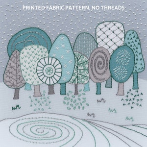 Winter landscape embroidery pattern. Scandi design. Botanical embroidery.
