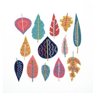 Leaf embroidery kit. Modern embroidery with Scandi style. Adult craft kit. Embroidery gift.
