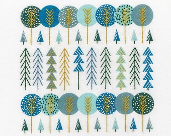 Scandinavian trees embroidery kit. Letterbox gift. Scandi design.