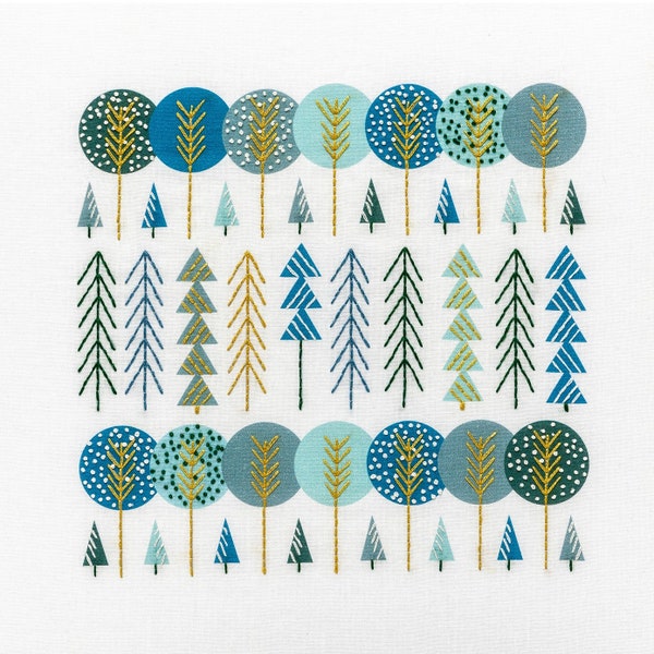 Scandinavian trees embroidery kit. Letterbox gift. Scandi design.