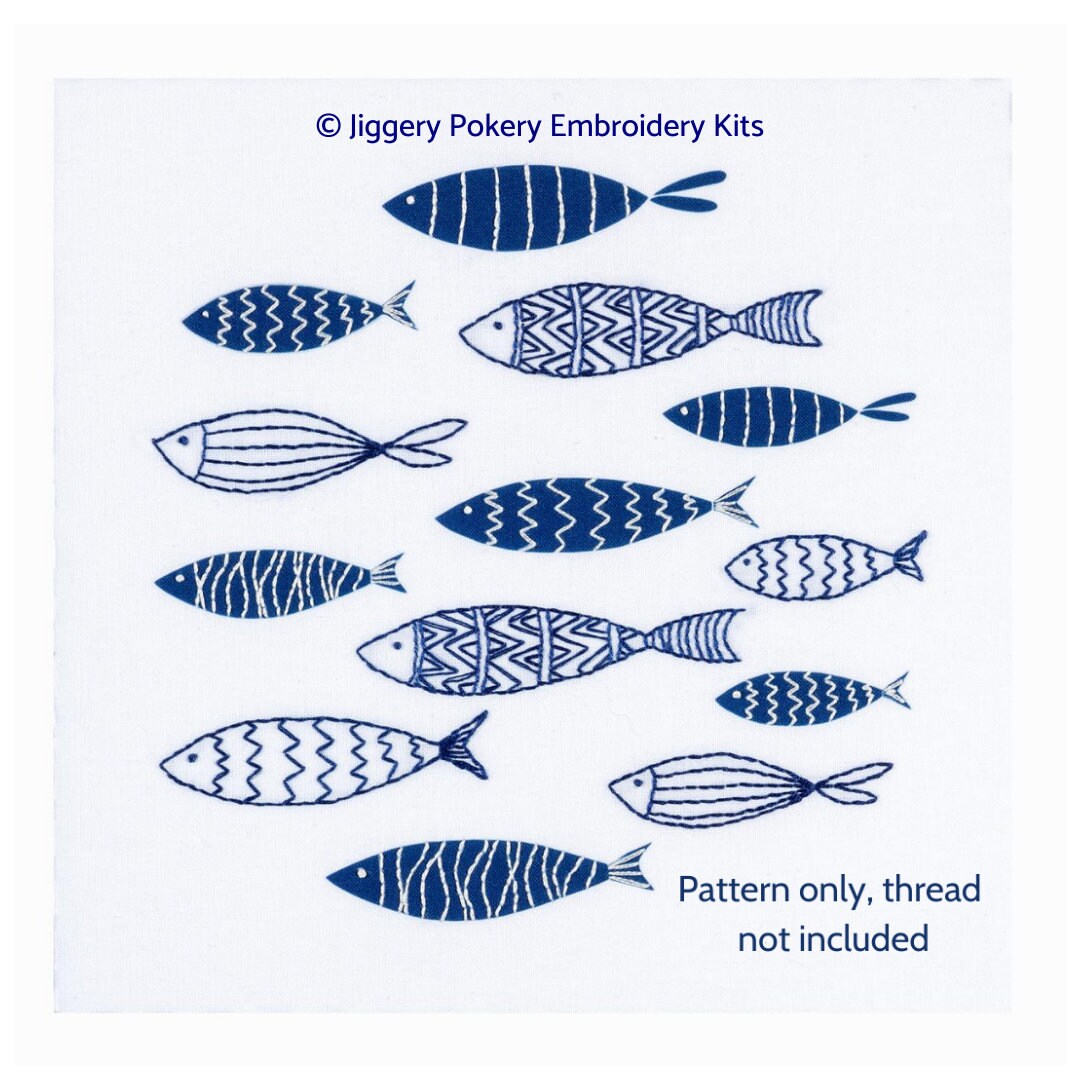 Embroidery pattern beginners. Blue fish. Simple Scandinavian | Etsy