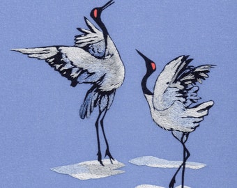 Thread painting embroidery pattern - Japanese dancing crane birds - intermediate level