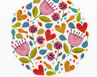 Easy flowers embroidery kit. Scandi design. Letterbox gift.