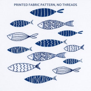 Blue fish embroidery pattern. Simple Scandi design. Easy hand embroidery.