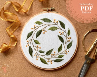 Glow Seasons Floral Wreath Hand Embroidery PDF Pattern | Christmas & All Seasons Downloadable Decor Pattern