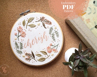 Cherish Floral Wreath Hand Embroidery PDF Pattern | DIY Embroidery | Embroidery Downloadable Pattern