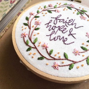 Faith, Hope & Love Floral Hand Embroidery PDF Pattern DIY Embroidery Embroidery Pattern Floral Embroidery imagem 3