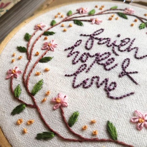 Faith, Hope & Love Floral Hand Embroidery PDF Pattern DIY Embroidery Embroidery Pattern Floral Embroidery image 2