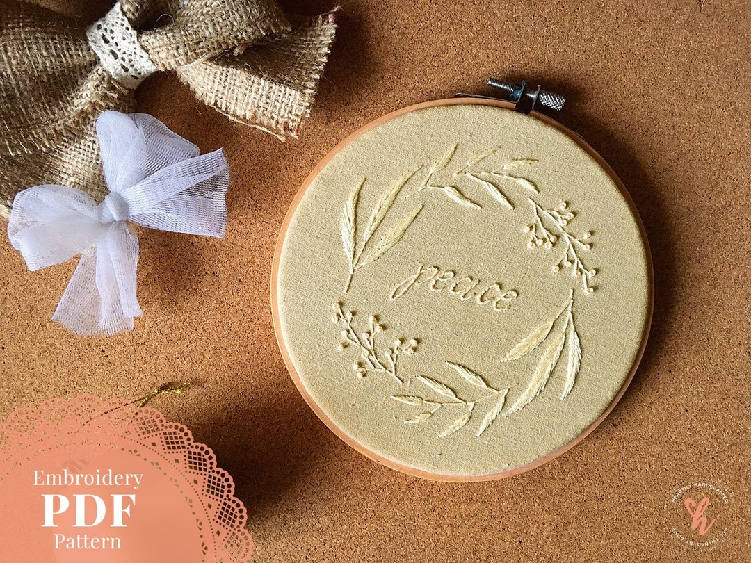 Peace Botanical Wreath Hand Embroidery PDF Pattern | DIY Embroidery ...