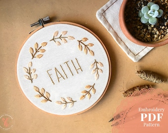 Faith Leaf Wreath Hand Embroidery PDF Pattern | DIY Embroidery | Embroidery Downloadable Pattern