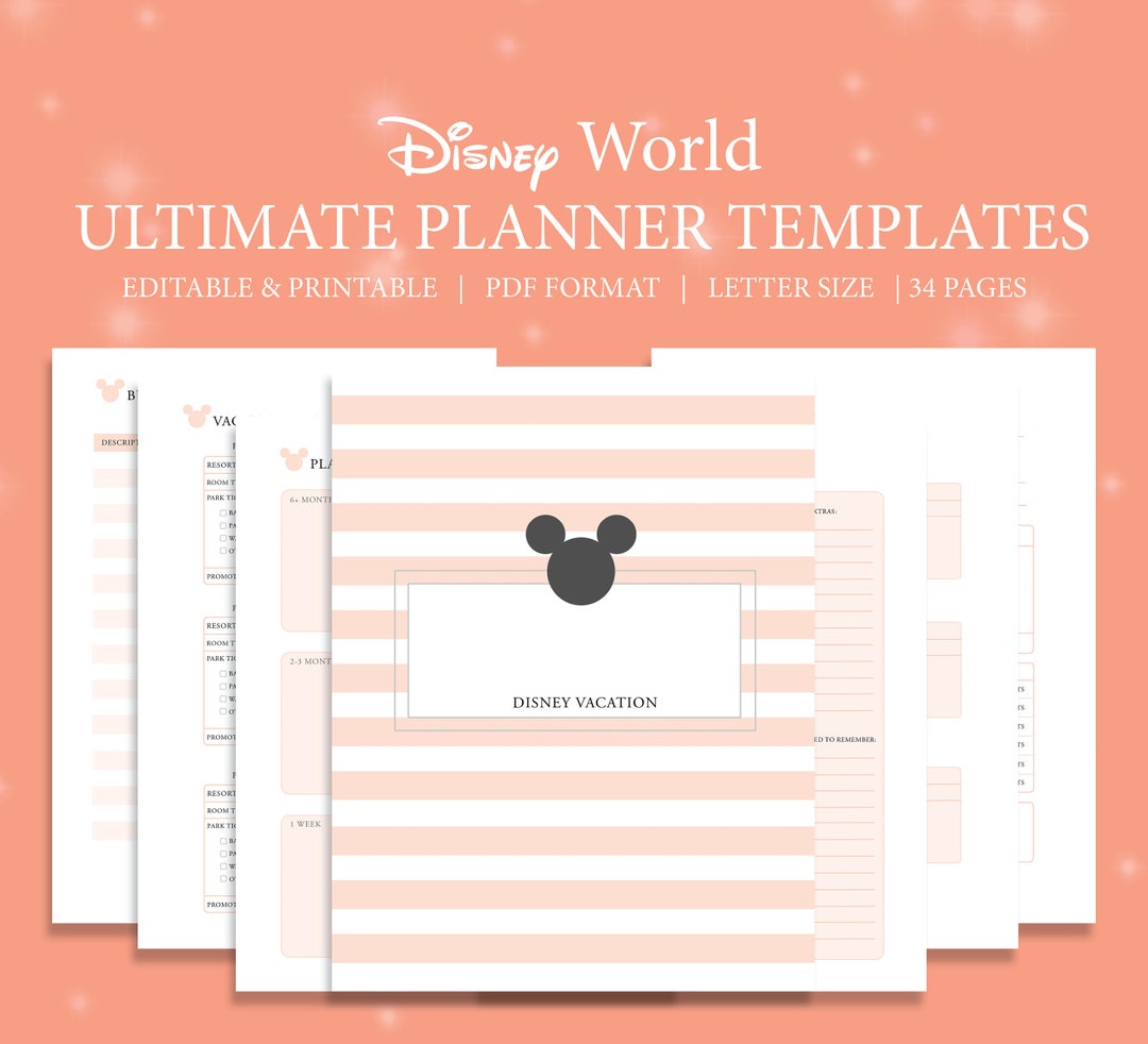 WDW ULTIMATE Theme Park Planner Templates | Editable, Printable | Trip Planner W/ Park Info ...