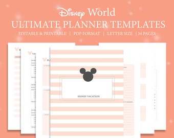 WDW ULTIMATE Theme Park Planner Templates | Editable, Printable | Trip Planner w/ Park info, Budgeting, Outfit Planning & More! | 34 pages