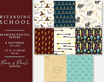 Magical Wizarding School Digital Paper | Wizard World Seamless Pattern | Marauders Map|  Fun Design | Scrapbook | Digital Download