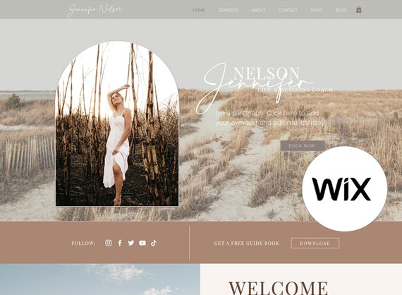 Girl Boss Wix Website Template, Boho Coach Wix Web Design, Ecommerce Shop Site for Creatives, Social Media and Podcast Website