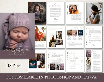 Newborn Marketing Magazine Canva and Photoshop Template, Photographer Welcome and Pricing Guide, Photography Brochure, Editable Client Guide