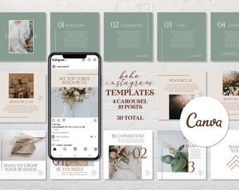 Boho Instagram Posts Templates, Coaching Carousel Template on Canva, Social Media Branding, For Entrepreneurs and Coaches