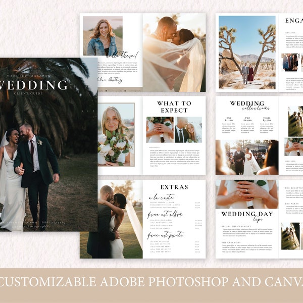 Wedding Pricing Guide, Marketing Magazine, Canva Photoshop Template, Photographer Welcome Guide, Photography Brochure, Editable Client Guide