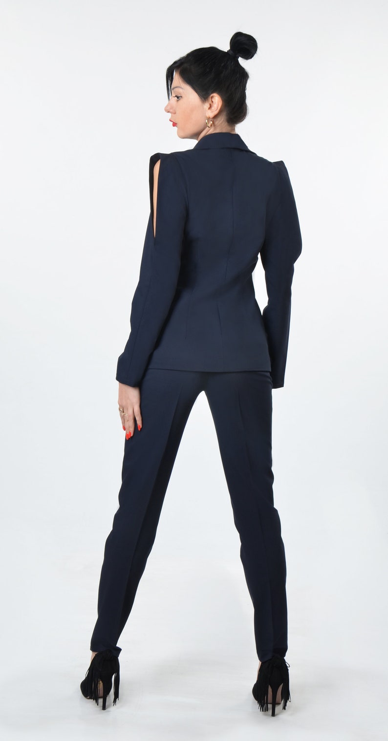 Women's Wool Dark Blue Business Suit With Pants Elegant | Etsy