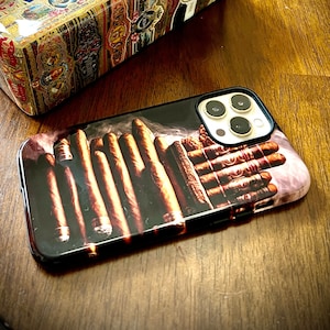 Cigar themed phone case, gift for him, man cave, cigar and bourbon, Durable phone case