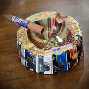 Custom order round ashtray covered with cigar bands