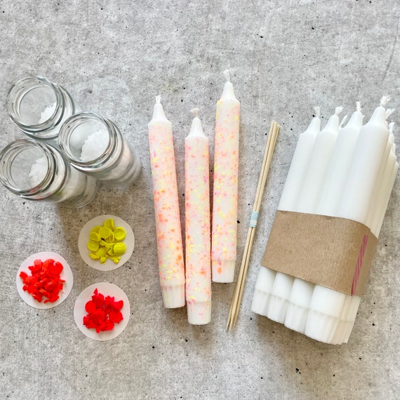 DIY Kit Konfetti Kerzen neon bunt, Schulanfang, Dip Dye Candles, Geburtstagskerzen, Kerzen tauchen, Gastgeschenk, JGA Idee, Workshop