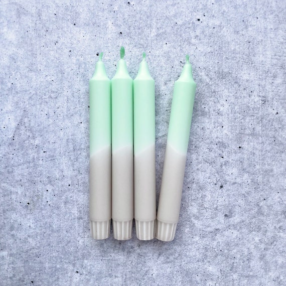 Kerze mint-beige 4er Set, Dip Dye Kerzen grün pastell, Geburtstagkerze maritim, Kerzen selber machen handgetaucht, Hochzeitsdeko