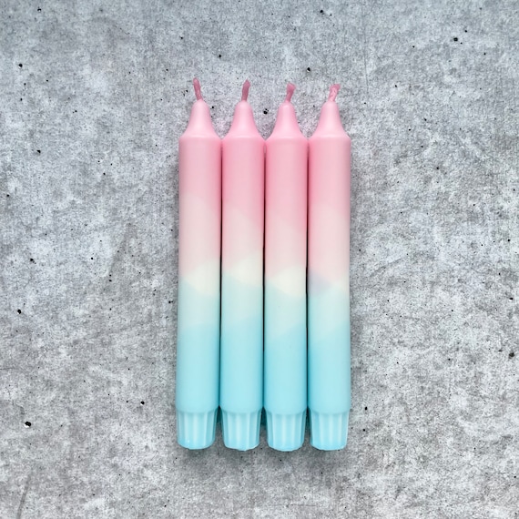 Rosa-hellblau Kerzen, 4er Set Dip Dye Candle handgetaucht, Babyparty Deko, Geburtstagskerze Geschenk, Gender reveal Idee